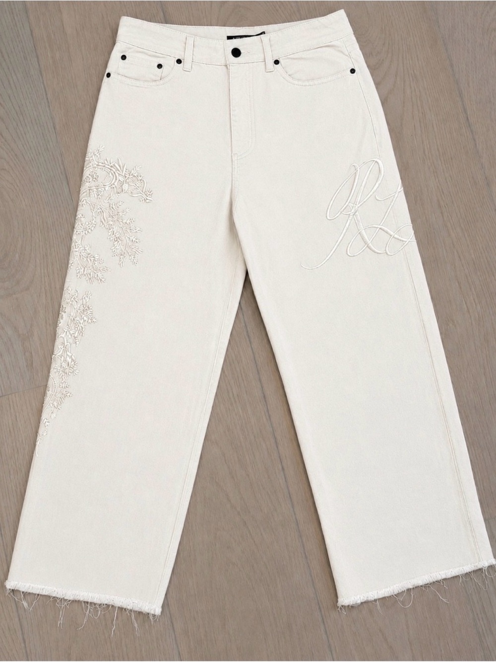 Lauren Ralph Lauren High Rise Crop Embroidered Jeans Cream Size 10 Tagged 4